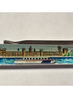 Houses of Parliament London England Floaty Pen Tourist Boat Moves Thames River